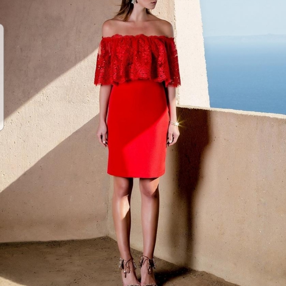Badgley mischka dress womens whim off the shoulder